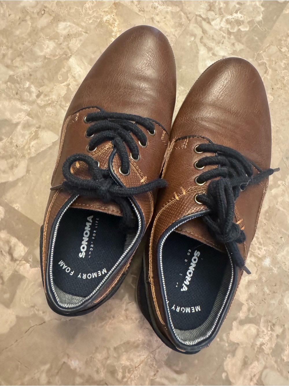 Boys Sonoma brown dress shoes with black laces- size 2